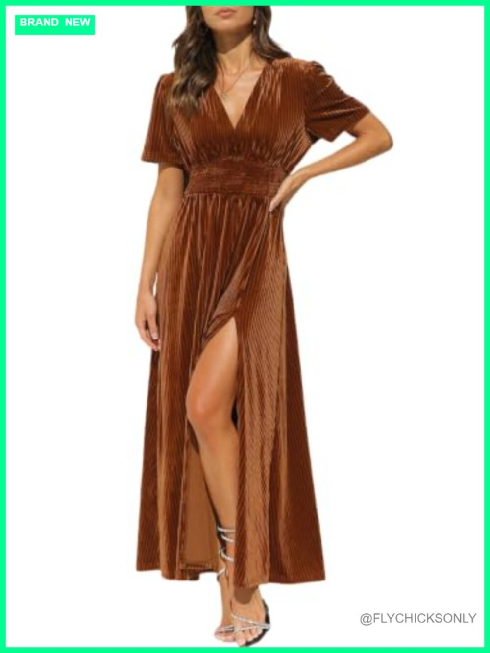 Velvet Maxi Dress Formal Wedding Guest Dress V-Neck Short Sleeve A-Line